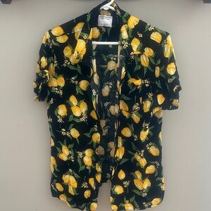 Lemon Print Short Sleeve Blouse